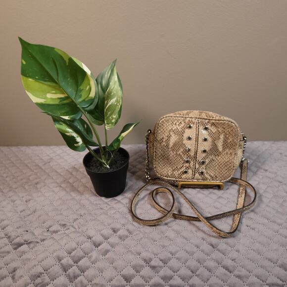 Michael Kors Snakeskin-Embossed Beige Studded Leather Crossbody Bag No. AP1208 - Picture 1 of 14